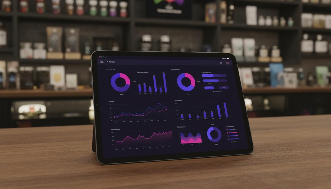 Sales and inventory dashboard open on a tablet in a dispensary
